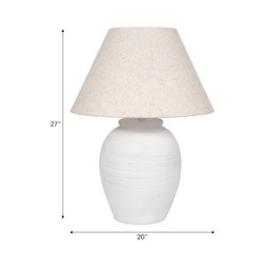 27" Artisan Jug Table Lamp Tapered Shade,wht/beige