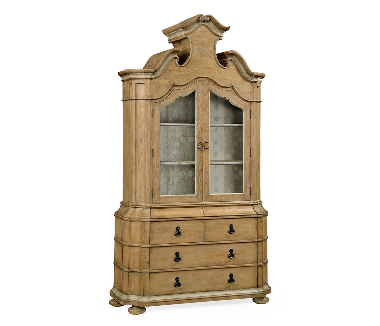 William Yeoward Collected - Country House Chic - Oulton Vintage Oak Cabinet with Glass Doors & Wooden Shelves