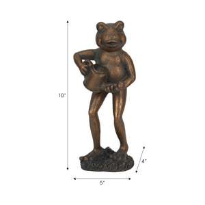 10" Frog With Watering Can, Bronze