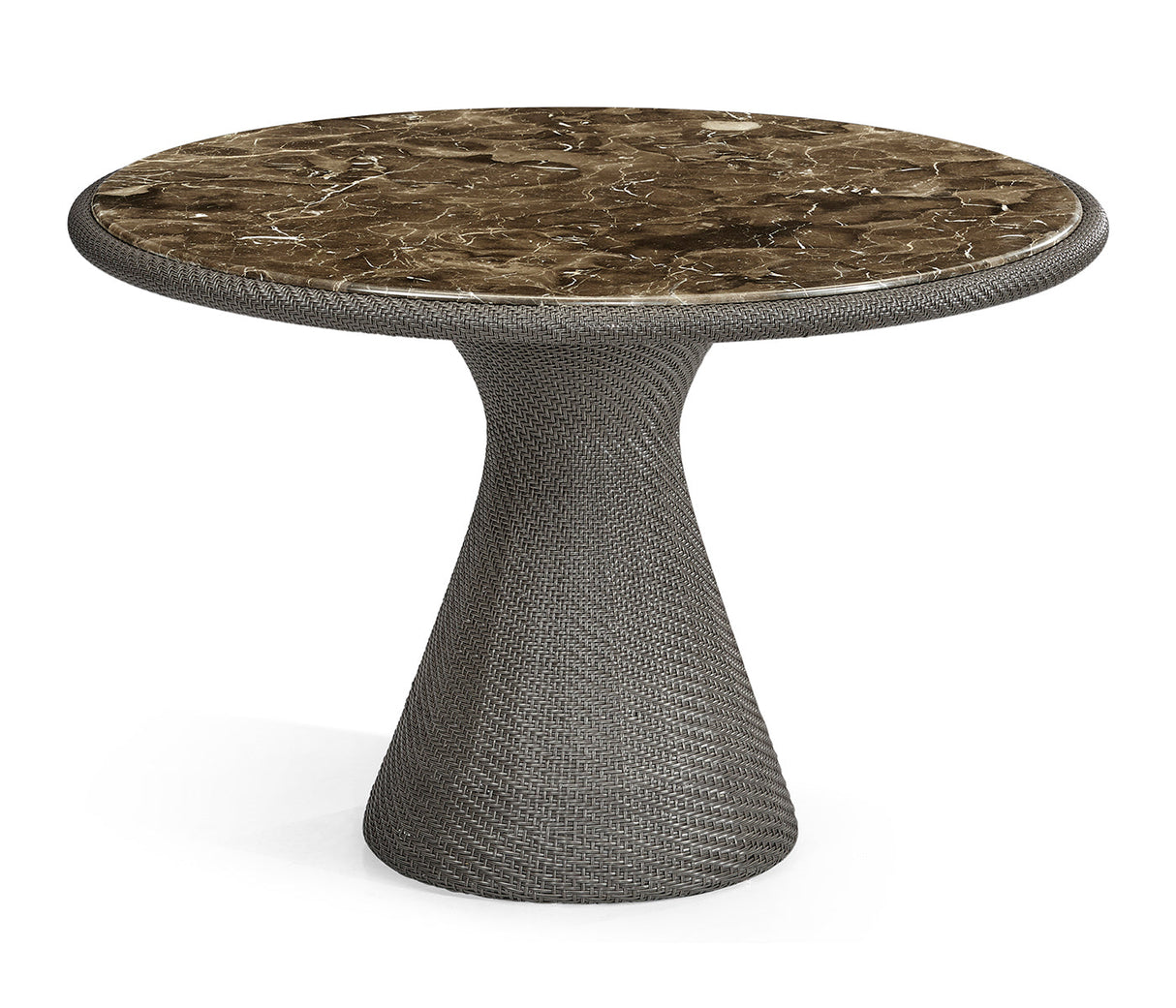 JC Outdoor - Panama Collection - Round Dark Grey Rattan Dining Table with a Dark Marble Top