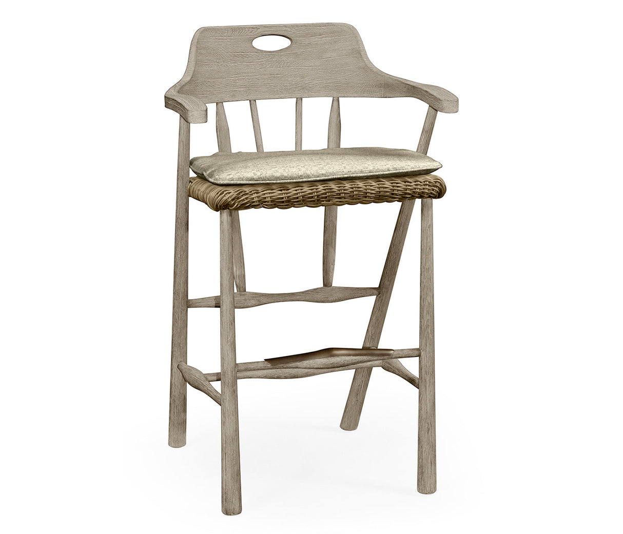 JC Outdoor - Hampton Collection - Smokers Style Navajo Sand & Rattan Bar Stool with Cushion