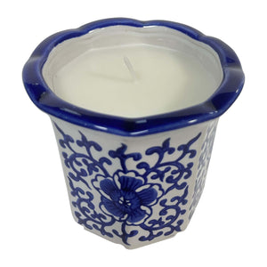 4", 6oz Fluted Chinoiserie Candle , Blue/white