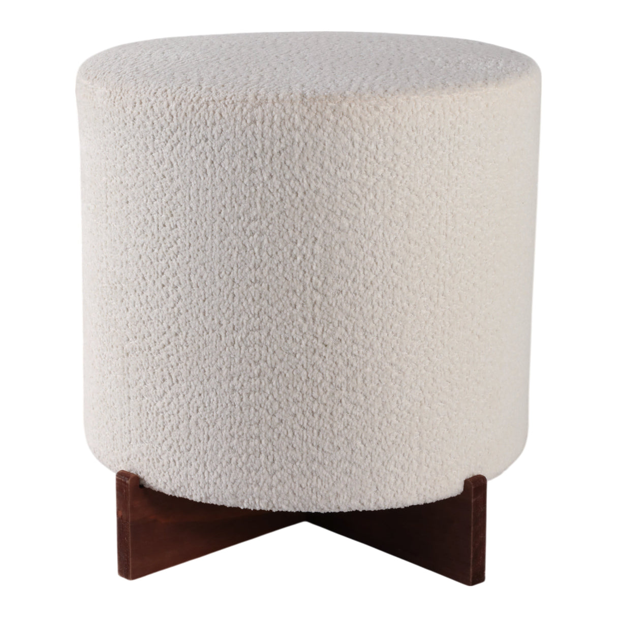18" Modern Teddy Ottoman With Wood Base, Ivory