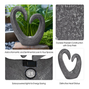 19" Heart Statue With Solar, Dark Grey