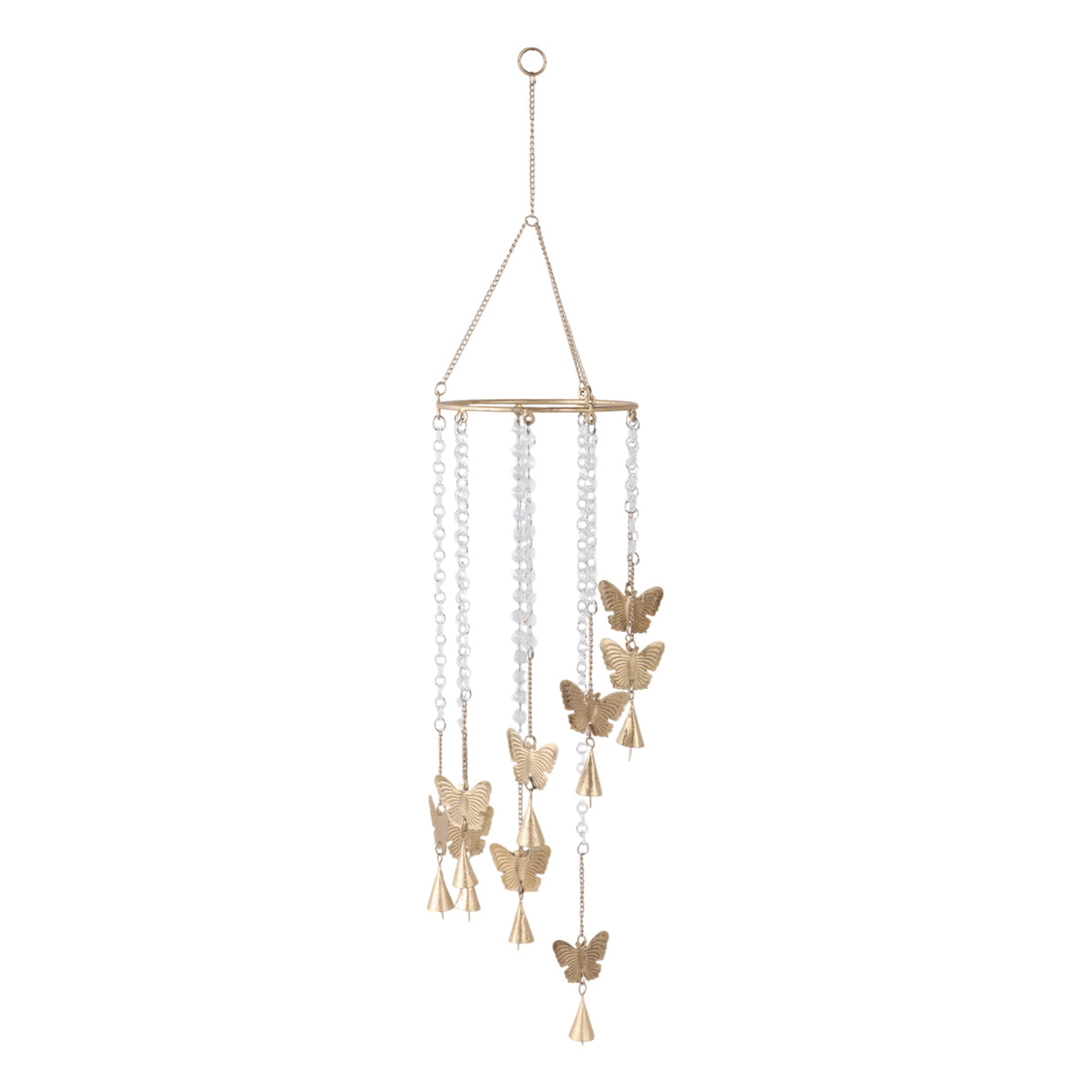 38x8" Butterflies And Crystals Chime, Clear/gold