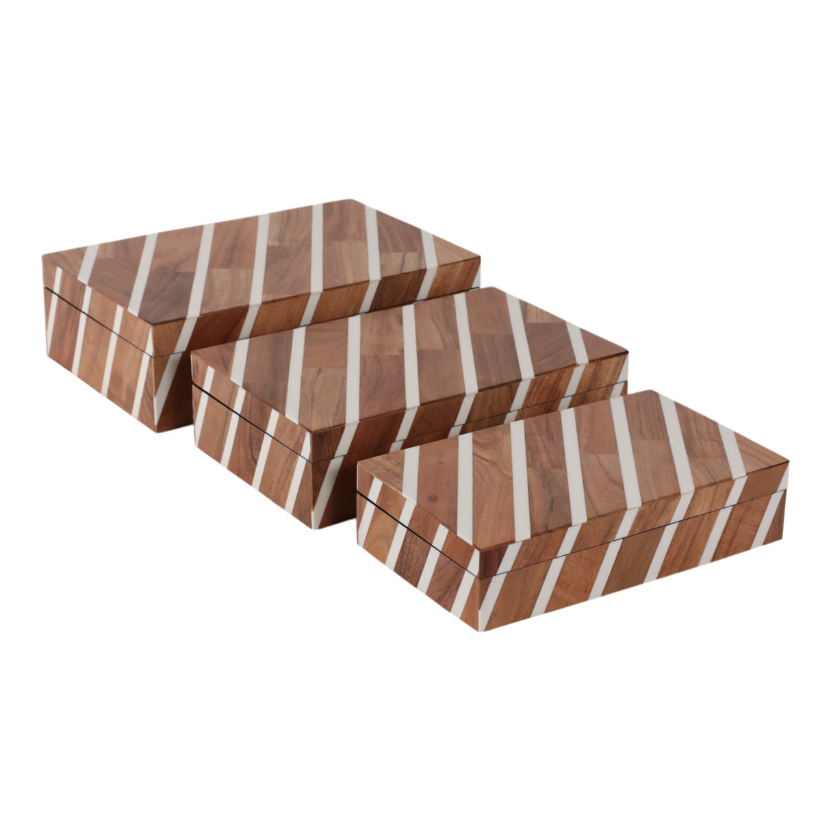 S/3 10/11/12" Diagonal Lines Boxes, Natural/ivory