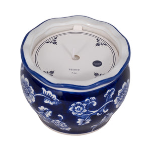 4", 7oz Round Chinoiserie Candle , Blue/white