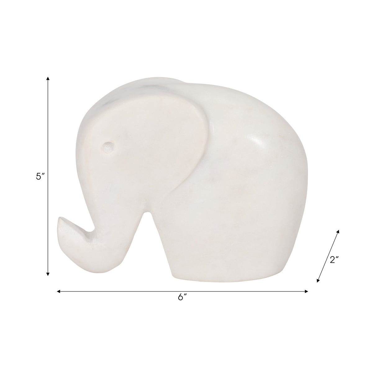 6" Trunk Up Marble Elephant, White