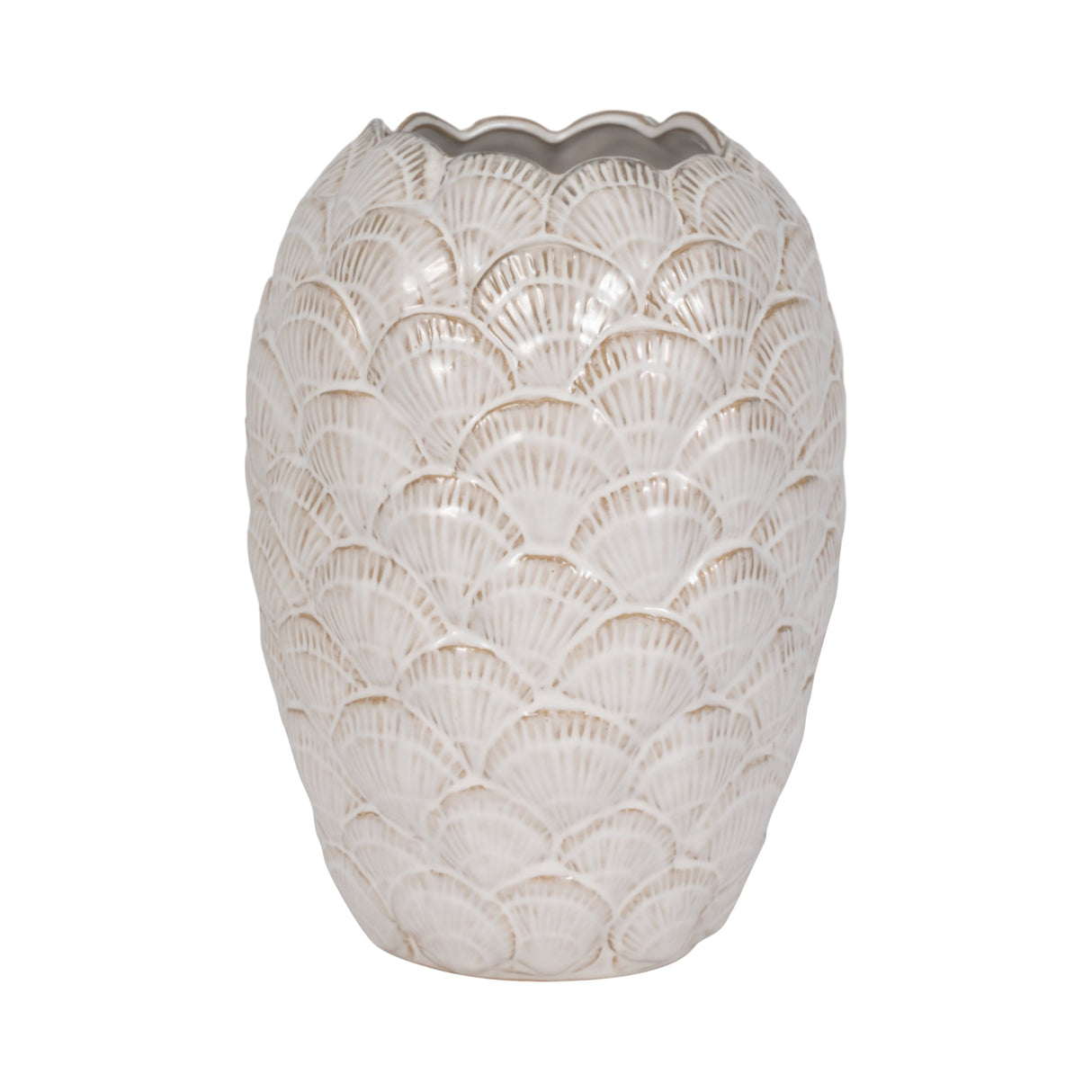 13" Seashells Vase, White