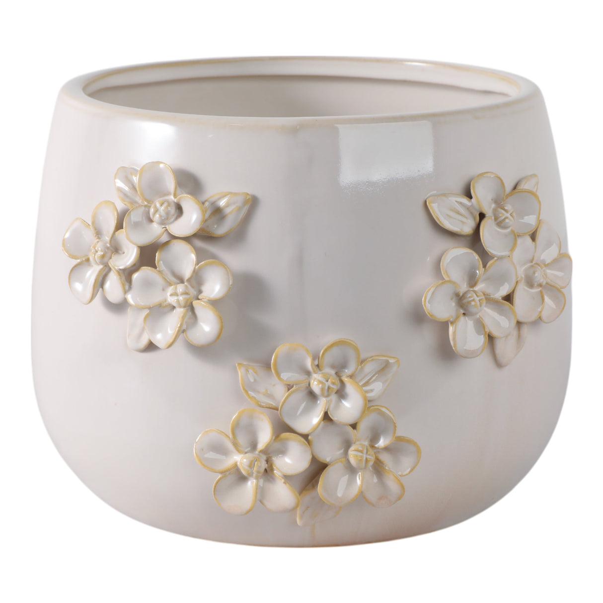 9" Flower Bunches Applique Planter, Ivory
