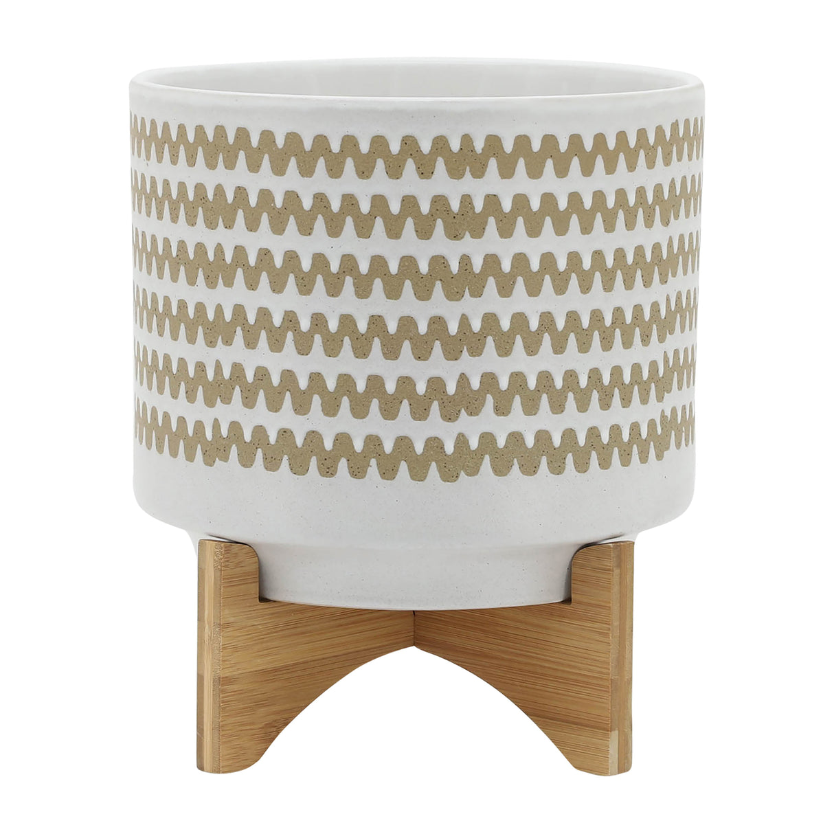 10" ZIG-ZAG PLANTER W/ STAND, WHITE