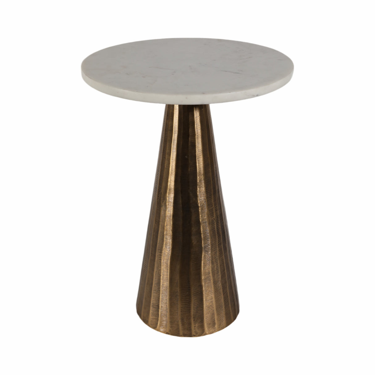 20" Marble Accent Table Chiseled Base, Wht/atq Bra