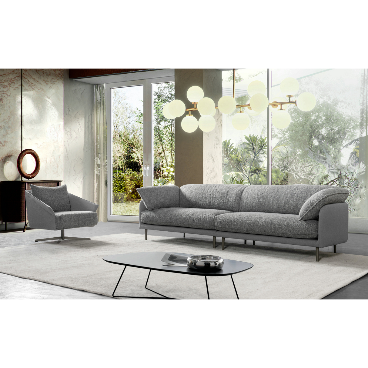 Ahad Grey Boucle Sofa