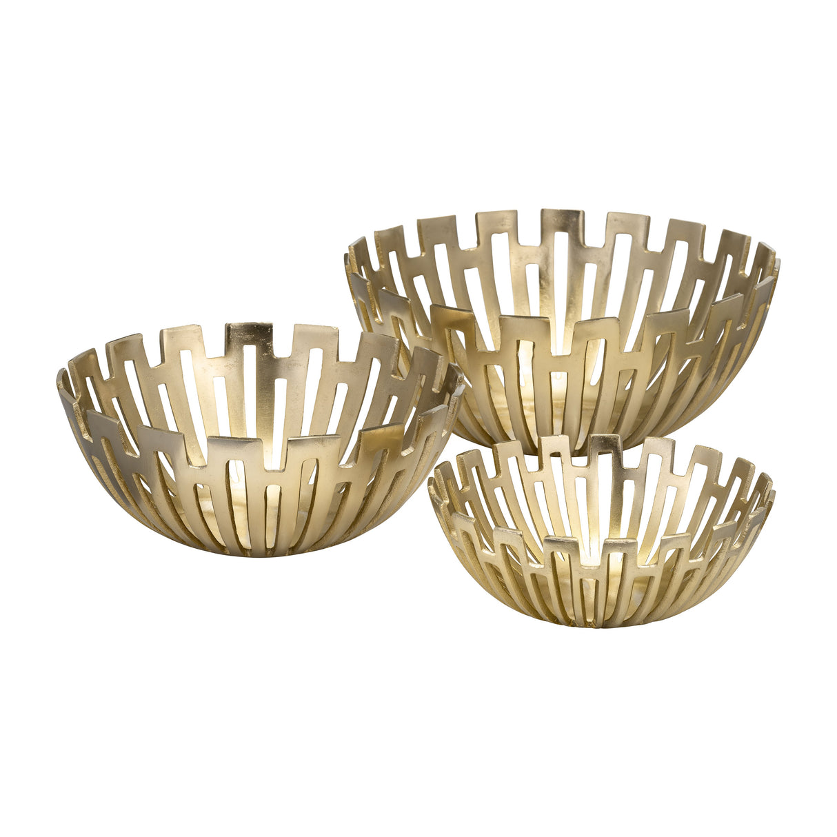 METAL, S/3 11/14/16" GEOMETRIC BOWLS, GOLD