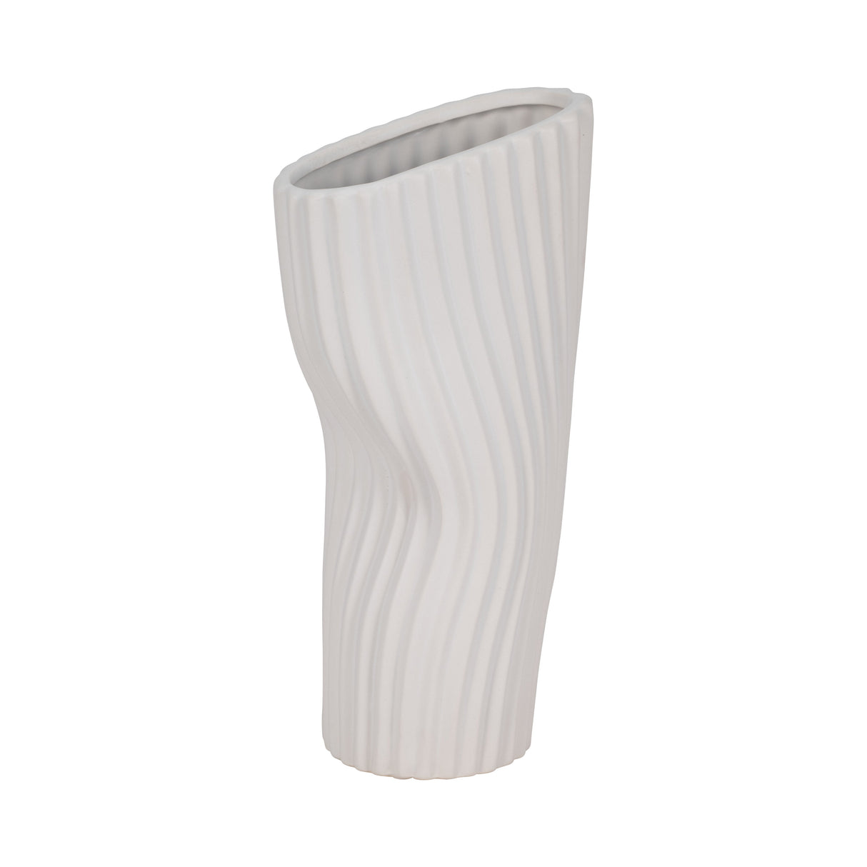 12" Curved Ribbed Vase, White