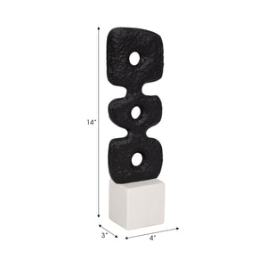 14" Abstract Totem Sculpture  Marble Base, Black/w