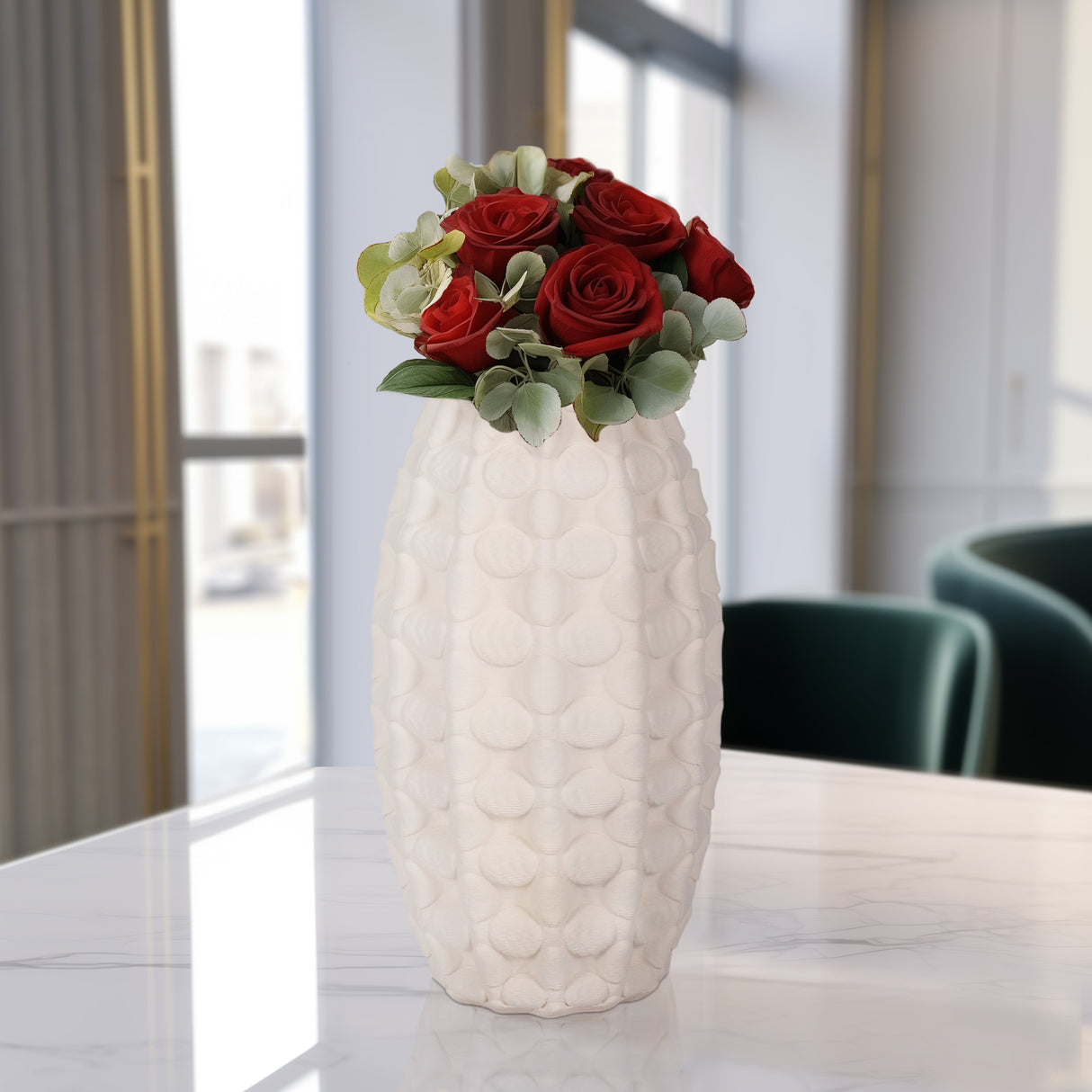 15" Alexander 3d Printed Vase, Ivory/beige