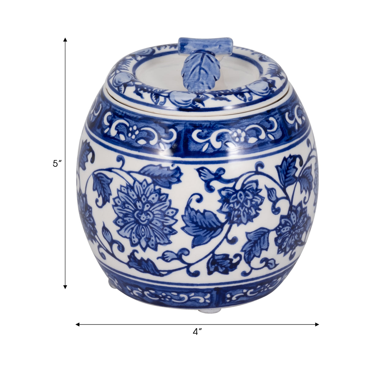 5" 8.5oz Peony Chinoiserie Lidded Candle, Blu/wht