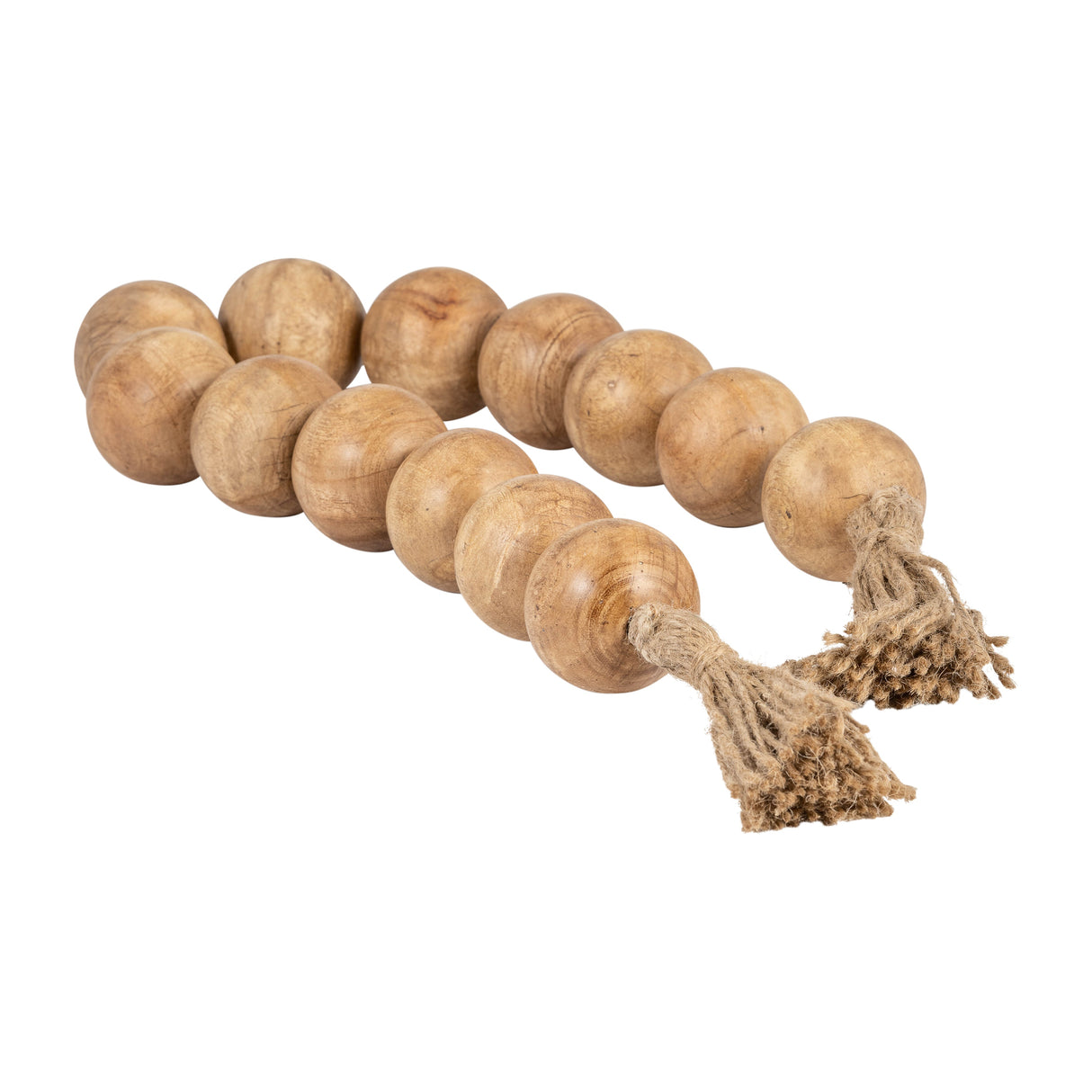 WOOD, 25" LARGE BEADED GARLAND W/ TASSEL, NATURAL