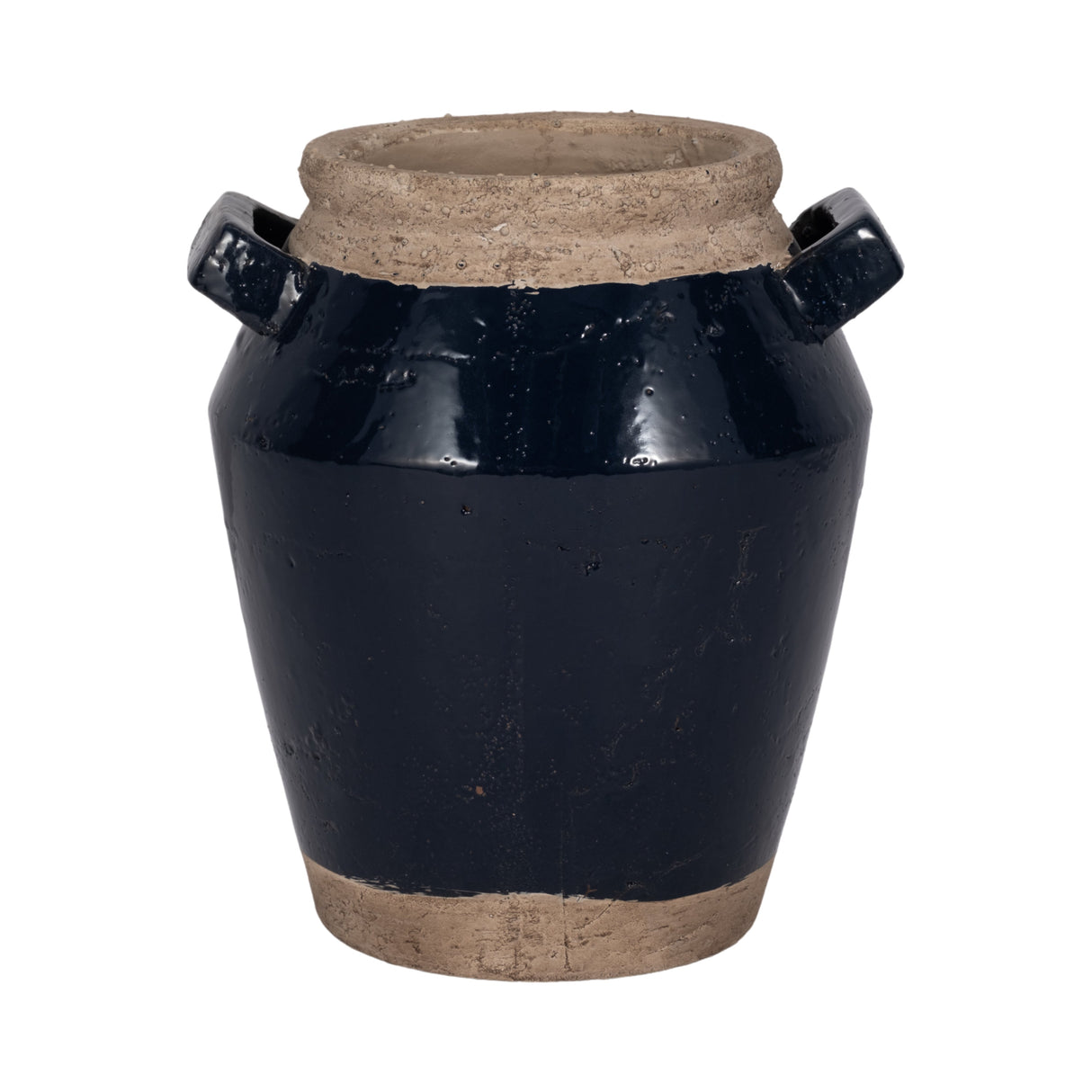 11" Squared Handle Terracotta Vase, Navy/tan