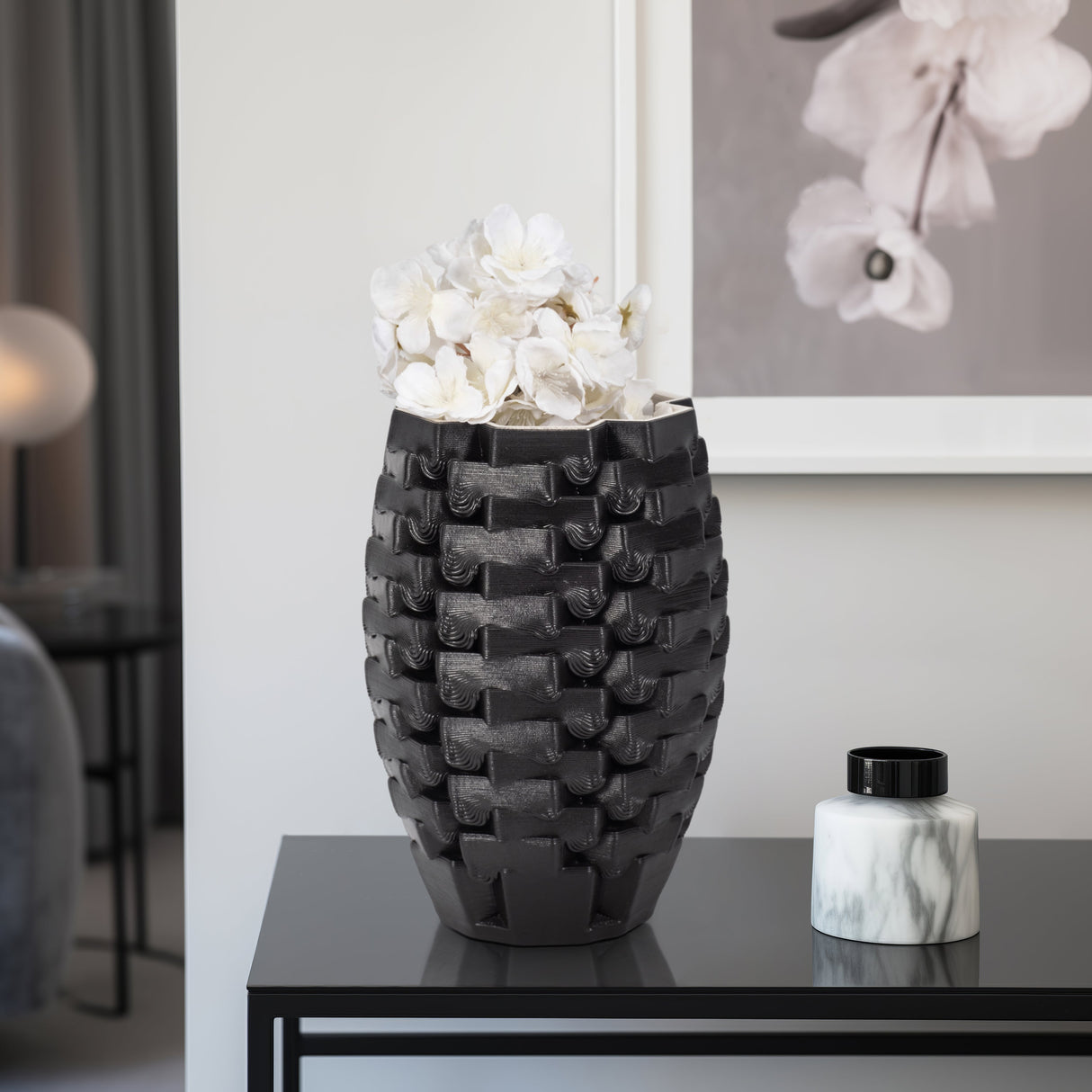 11" Ellesmere 3d Printed Vase, Black