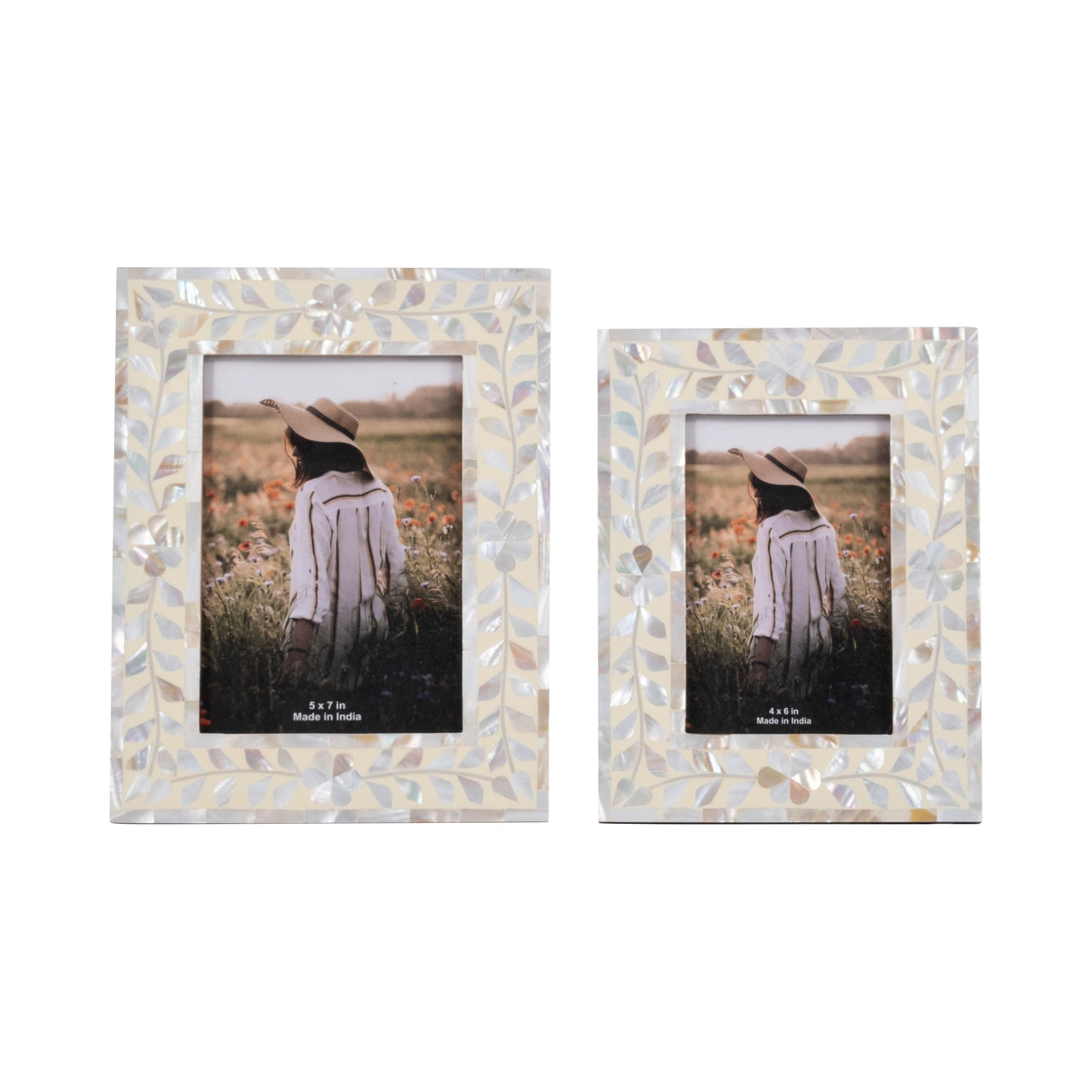 4x6 Mother Of Pearl Inlay Vine Photo Frame, Ivory