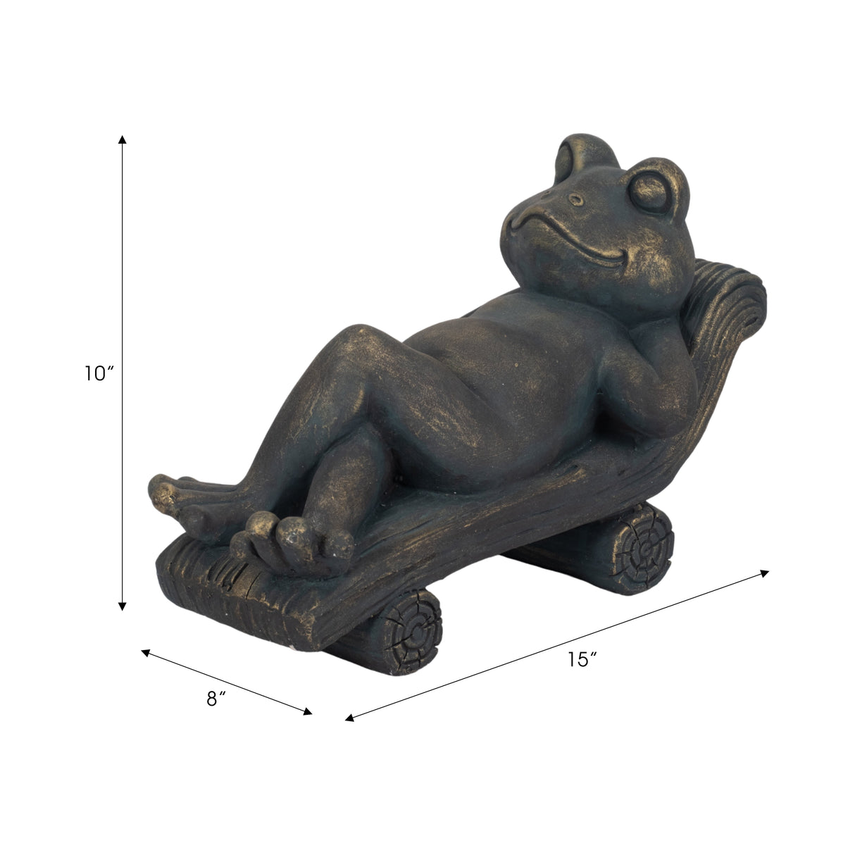 15" Relaxed Frog On Lounger, Bronze