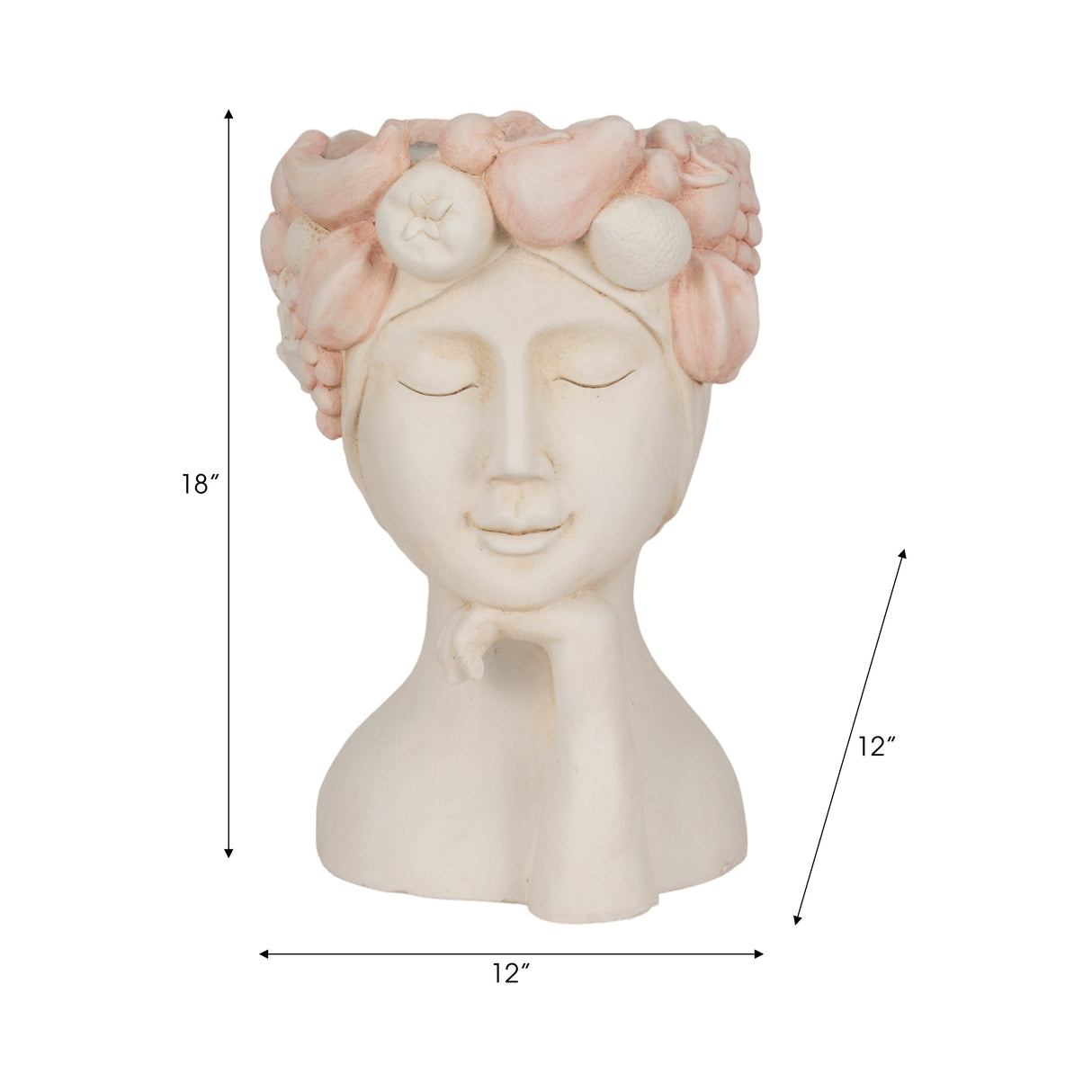 18" Lady With Flower Crown Planter, White/pink