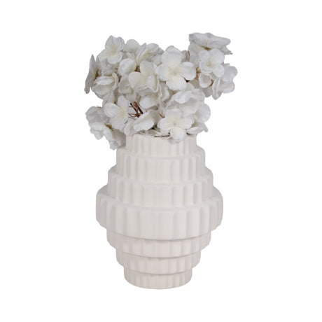 8" Textured Staggered Vase, White