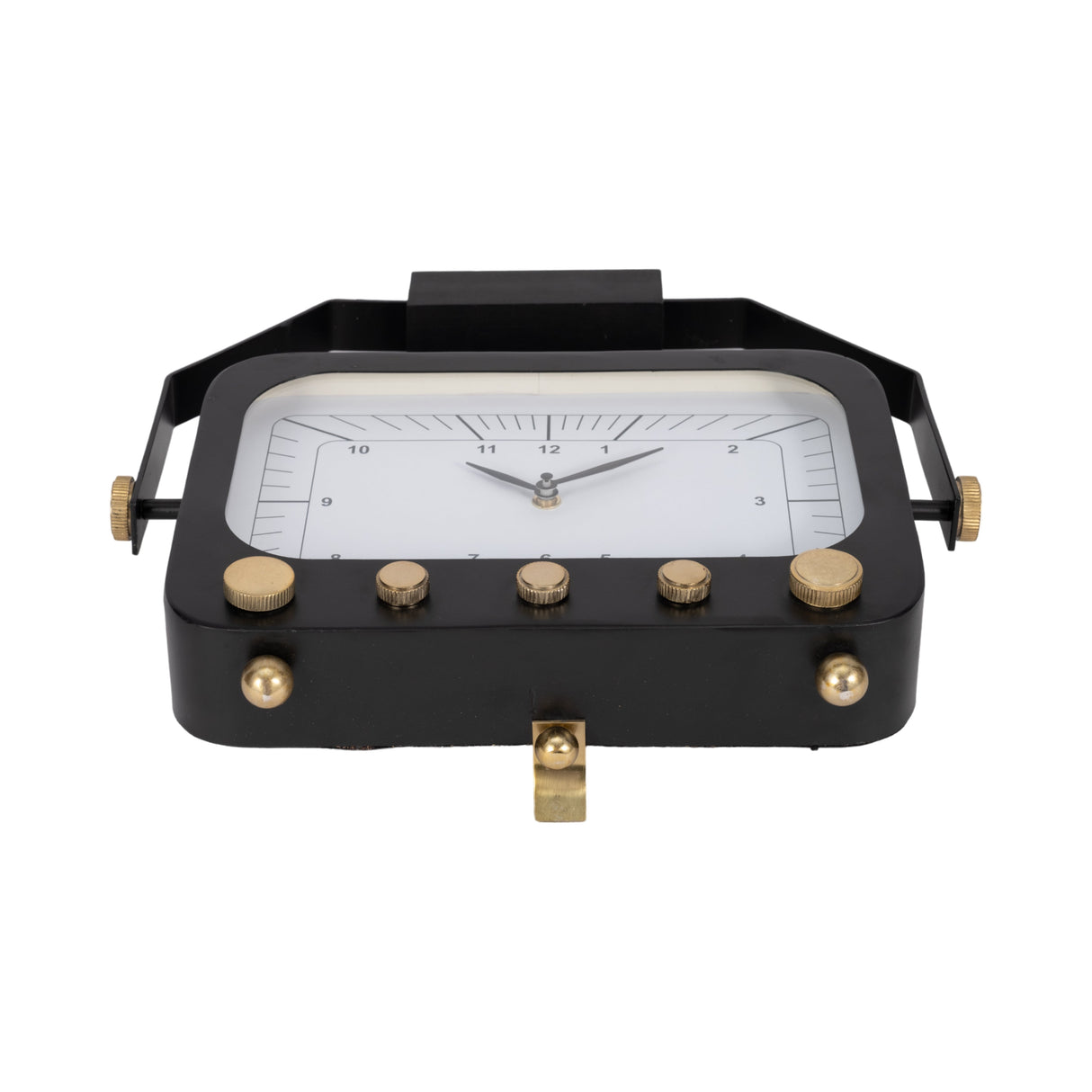 14" Footed Clock With Handle, Black/gold