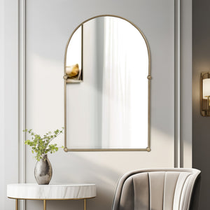 24x38 Arch Mirror With 4 Knobs, Gold