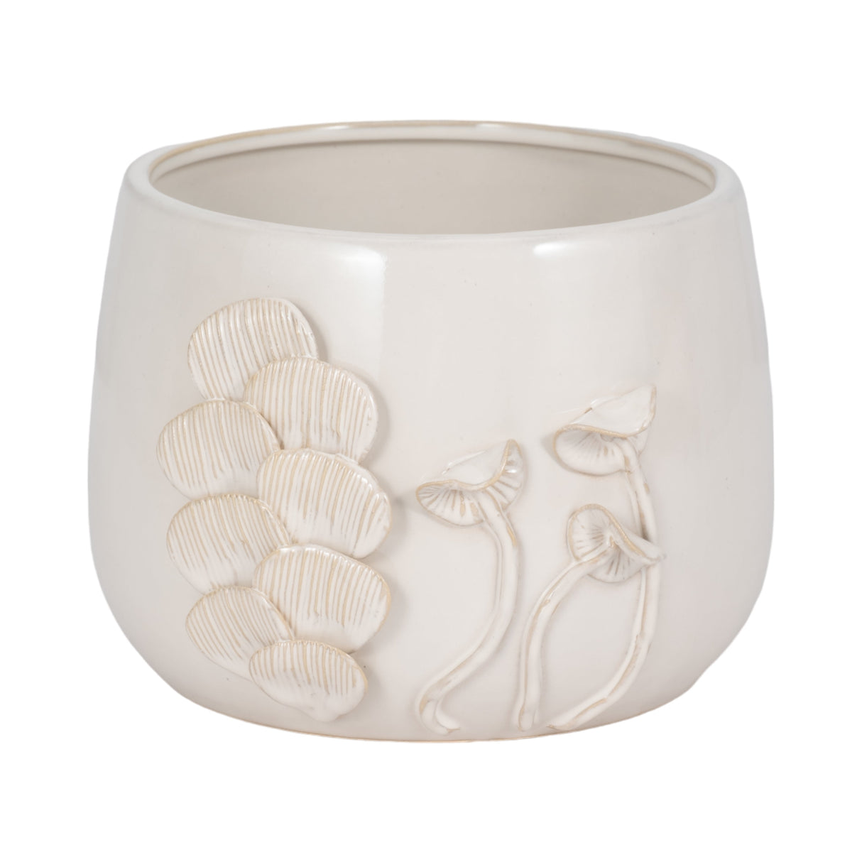 9" Mushroom Applique Planter, Ivory