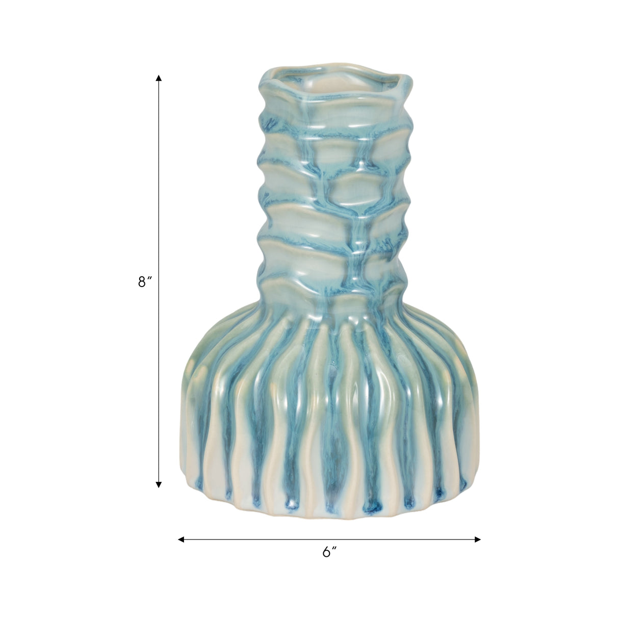 8" Coastal Ribbed Bud Vase Reactive Finish, Blue