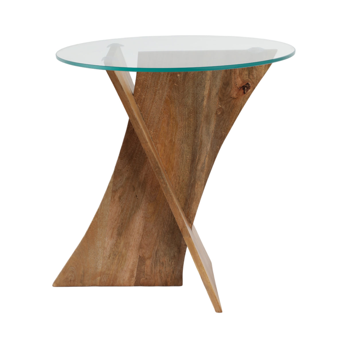 21x20" Glass Top Criss Cross Accent Table, Natural