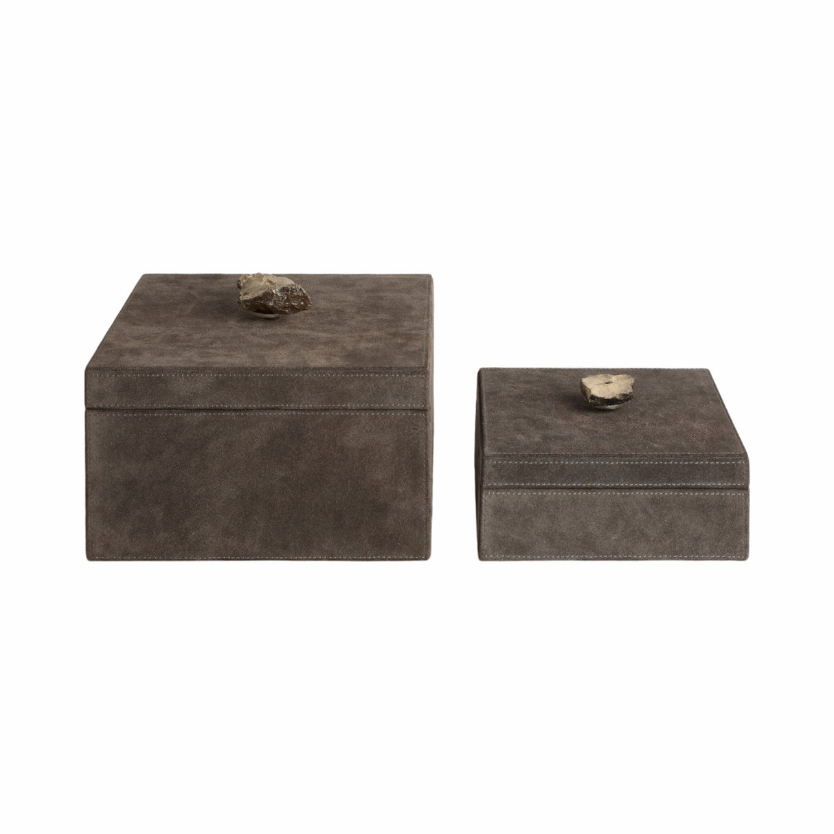 S/2 7/9" SOWETO SUEDE BOXES W/STONE KNOB, GRAY