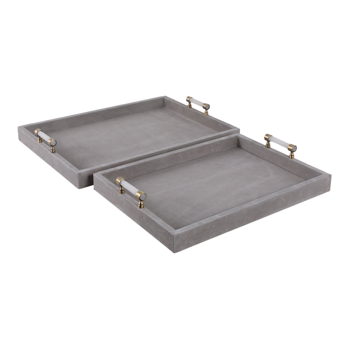 S/2 18/20"avea Gray Suede/moonstone Hardware Trays