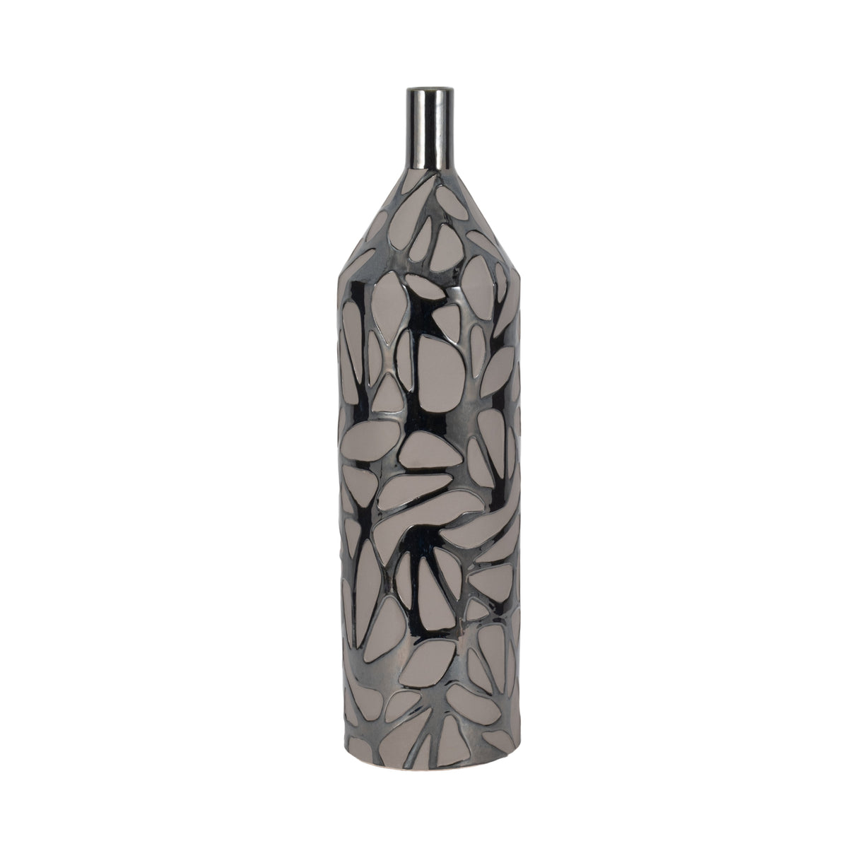 28" Solvay Oversized Tribal Vase, Blk Pearl Metllc