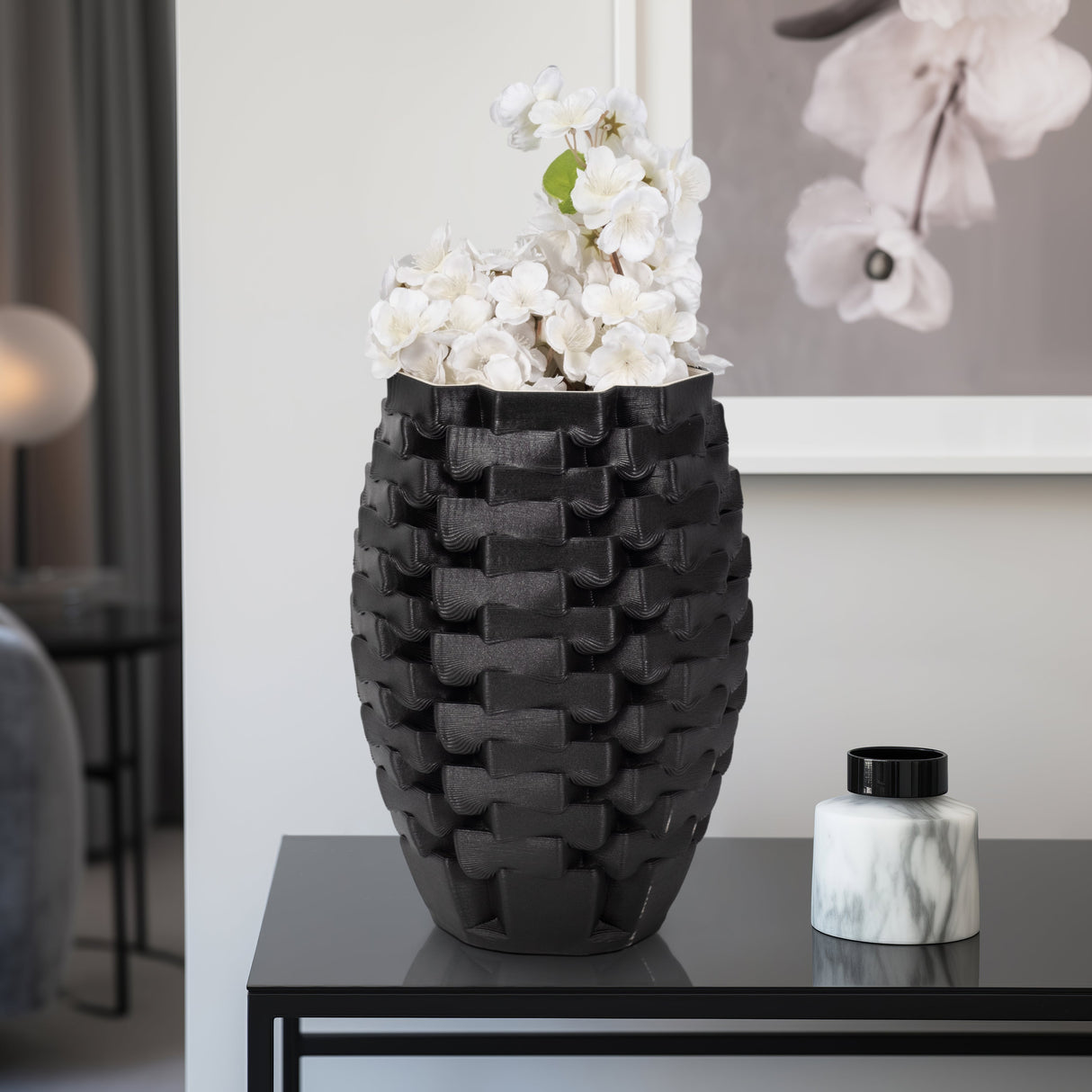 13" Ellesmere 3d Printed Vase, Black