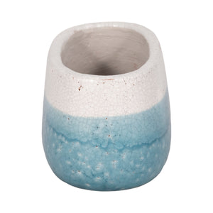 7" Oval Reactive Crackle Finish Planter, Blue/whit