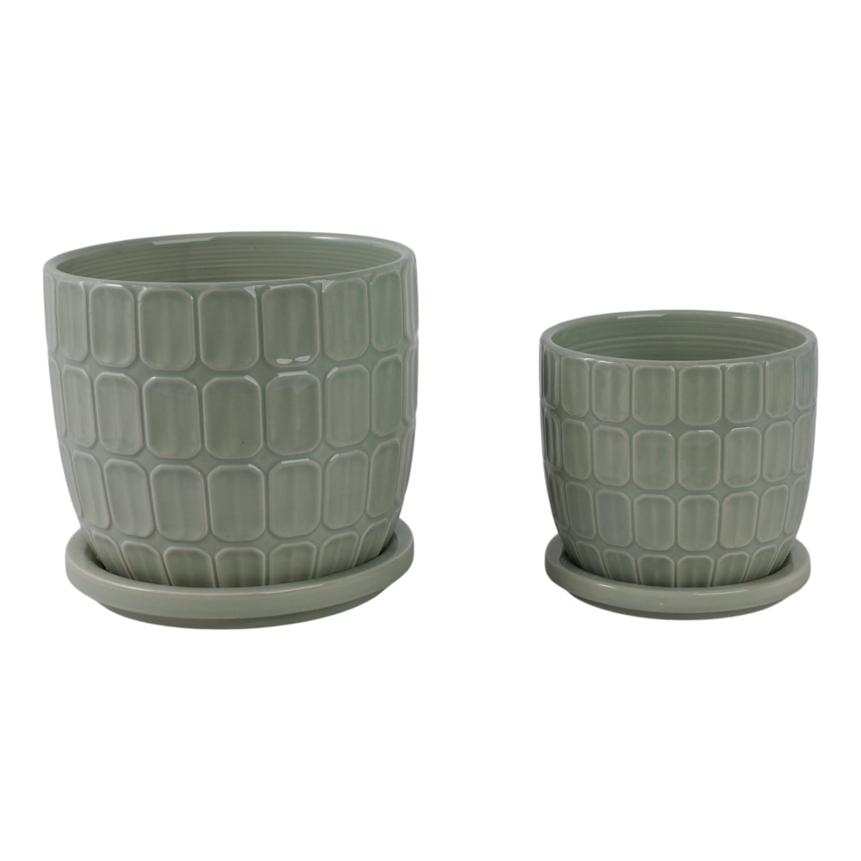 S/2 6/8" Squoval Design Saucer Planters, Sage Gree