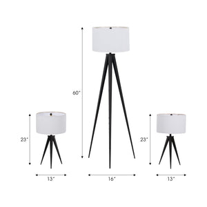 Metal,s/3,23/60"h,table&floor Tripod Lamps,blk