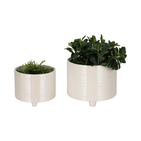 S/2 10/12" Iridescent Ribbed Planters, Ivory