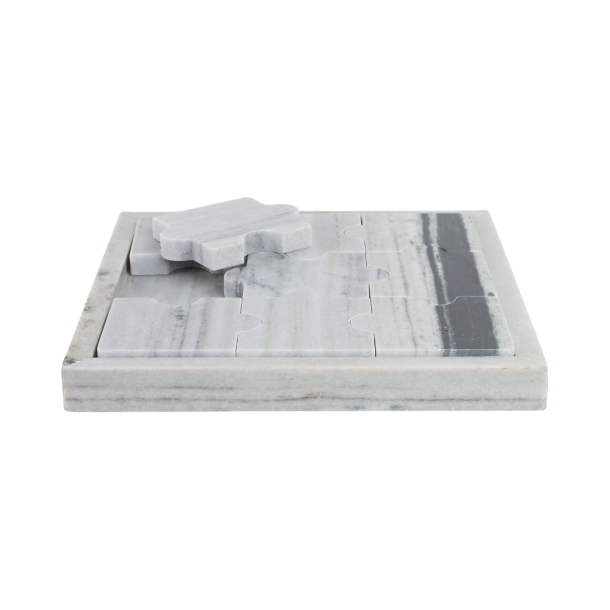 12x12" Panda Stone Marble Puzzle Game, White