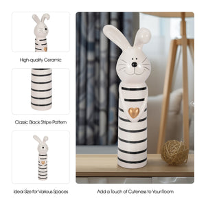 12" Lines Bunny With Gold Heart, White/black