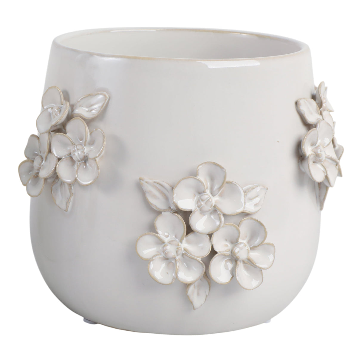 7" FLOWER BUNCHES APPLIQUE PLANTER, IVORY