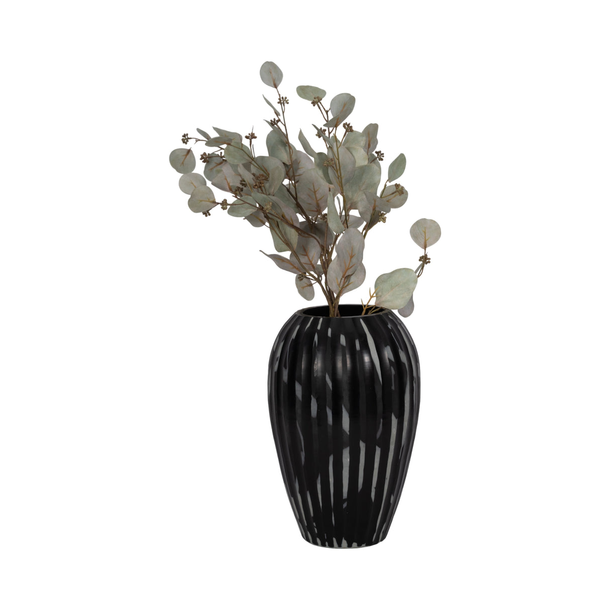 13" MINERVA SMALL BLACK AND WHITE GLASS VASE