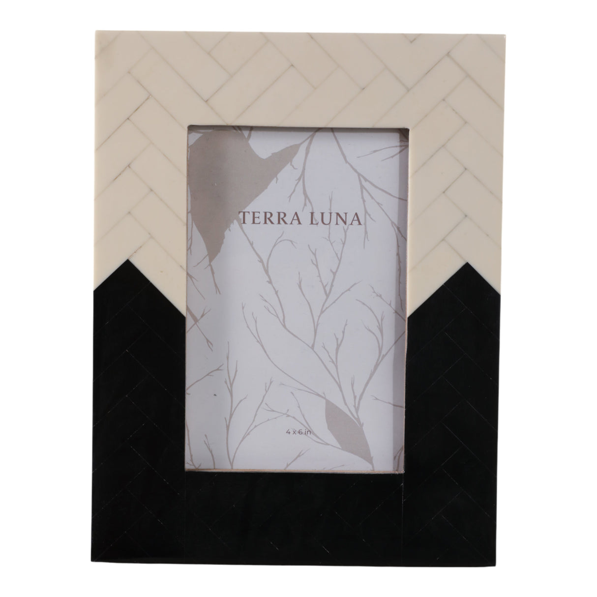 4x6" Herringbone 2-tone Photo Frame, Ivory/ Black