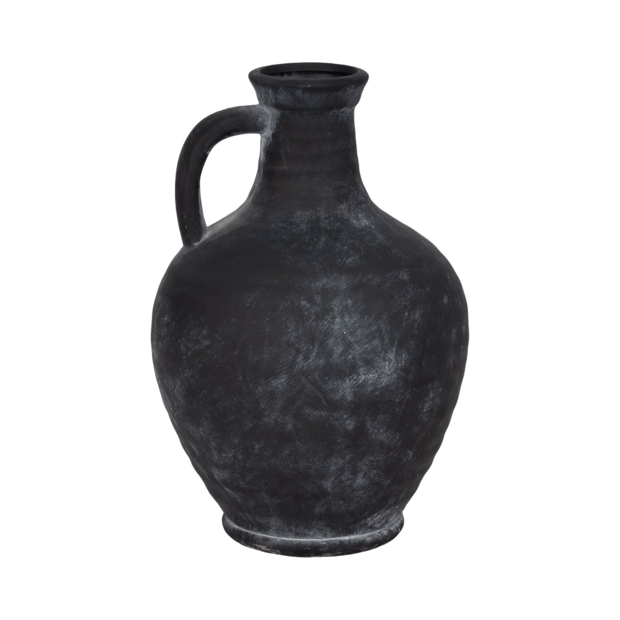 10" Weathered Terracotta Jug With Handle, Black