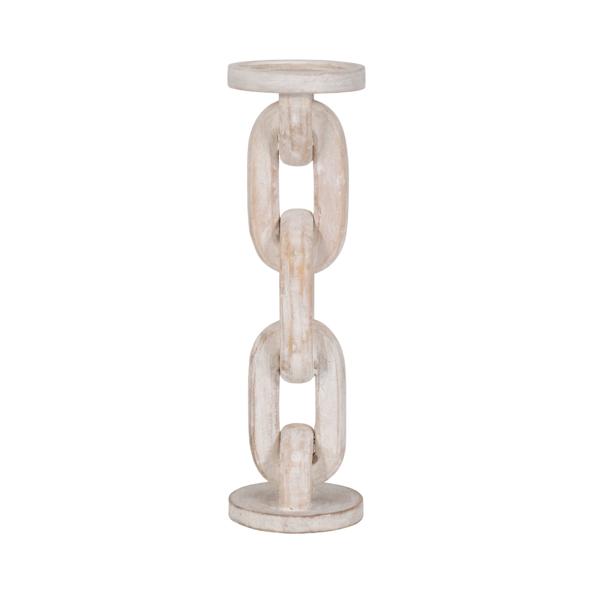 Wood, 14" Chain Pillar Candle Holder, White