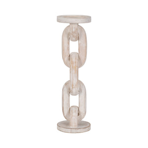 Wood, 14" Chain Pillar Candle Holder, White